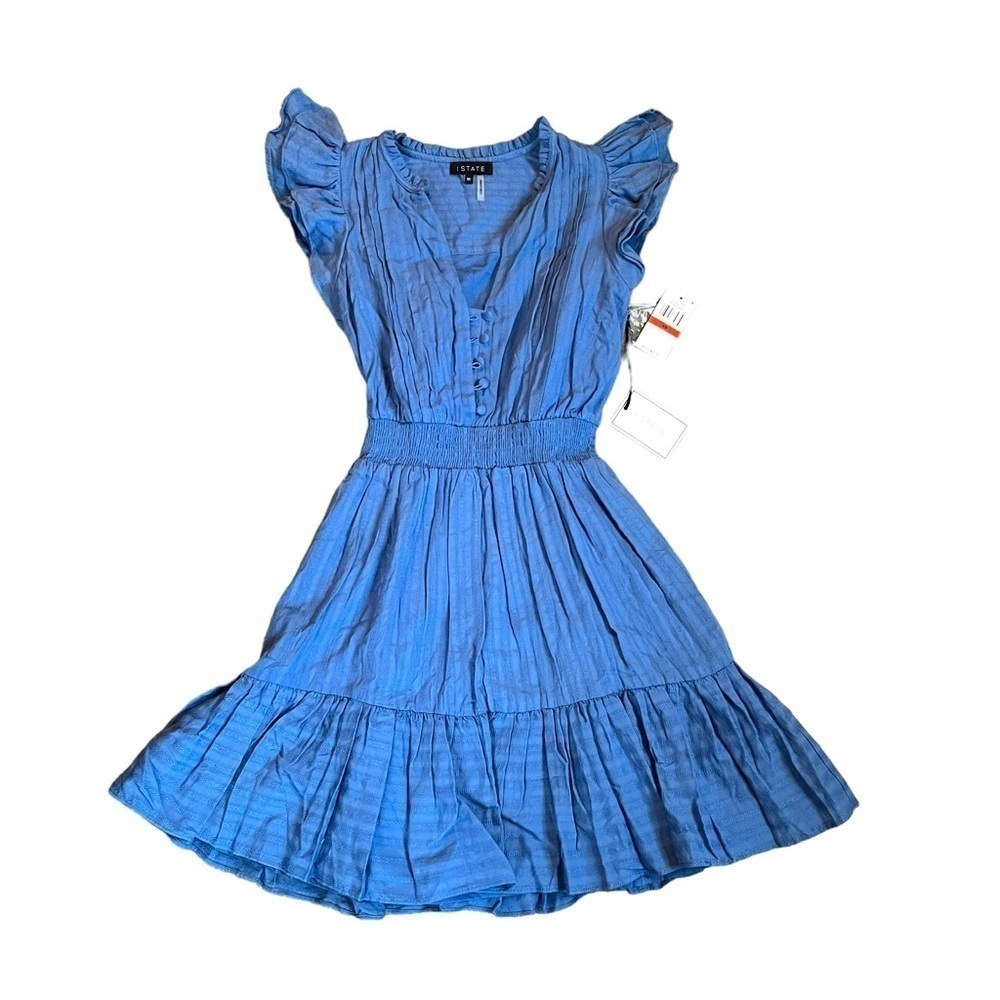 NWT 1.State XS Flutter Sleeve Button Front Dress in Capri Blue MSRP $99